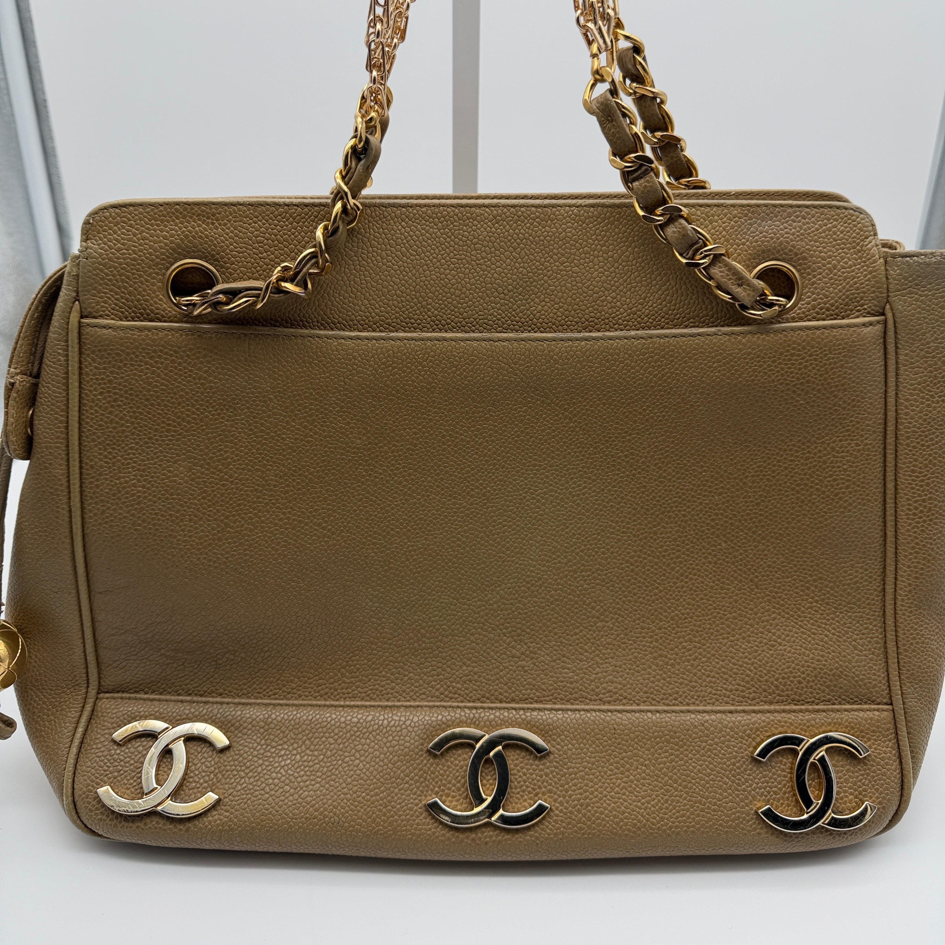 Chanel Triple CC Caviar Leather Tote Bag