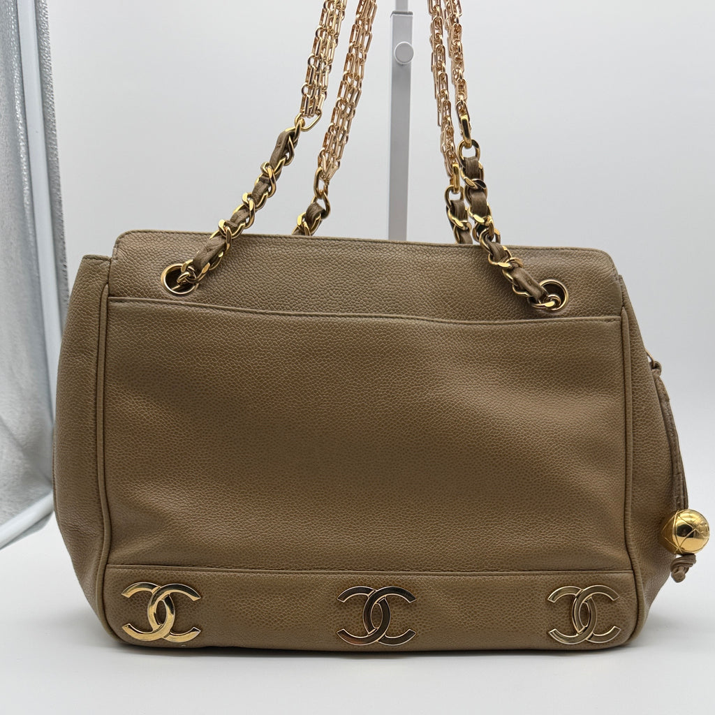 Chanel Triple CC Caviar Leather Tote Bag