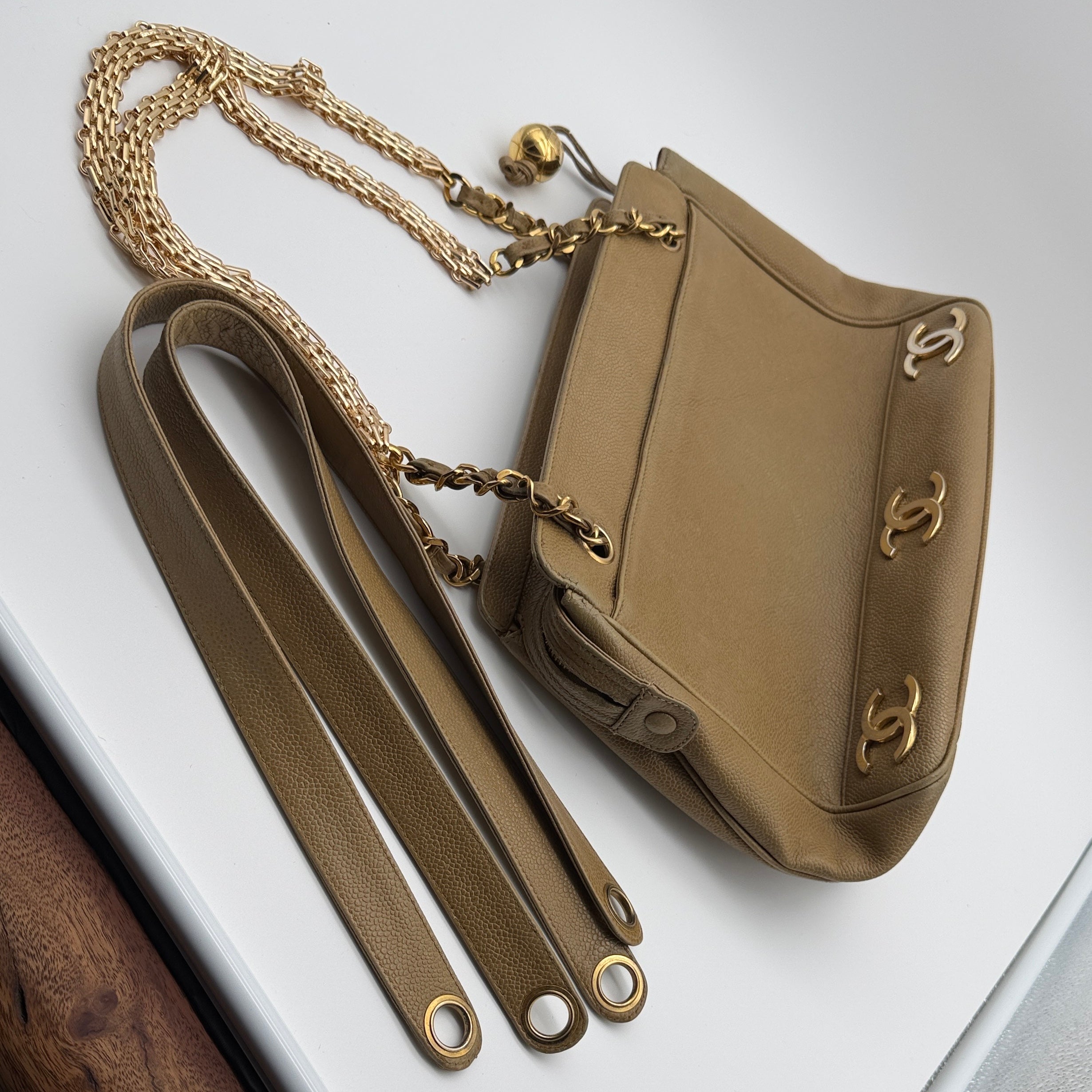 Chanel Triple CC Caviar Leather Tote Bag