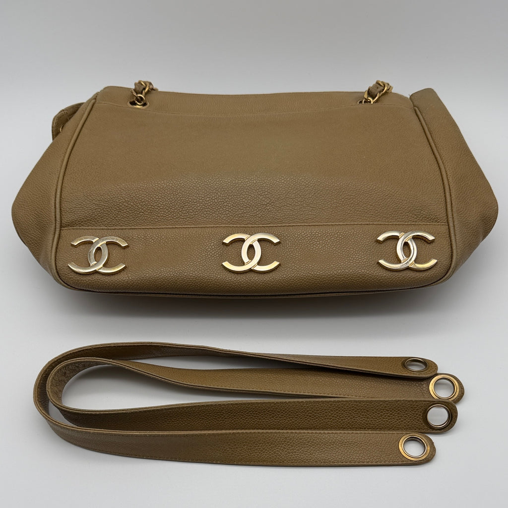 Chanel Triple CC Caviar Leather Tote Bag