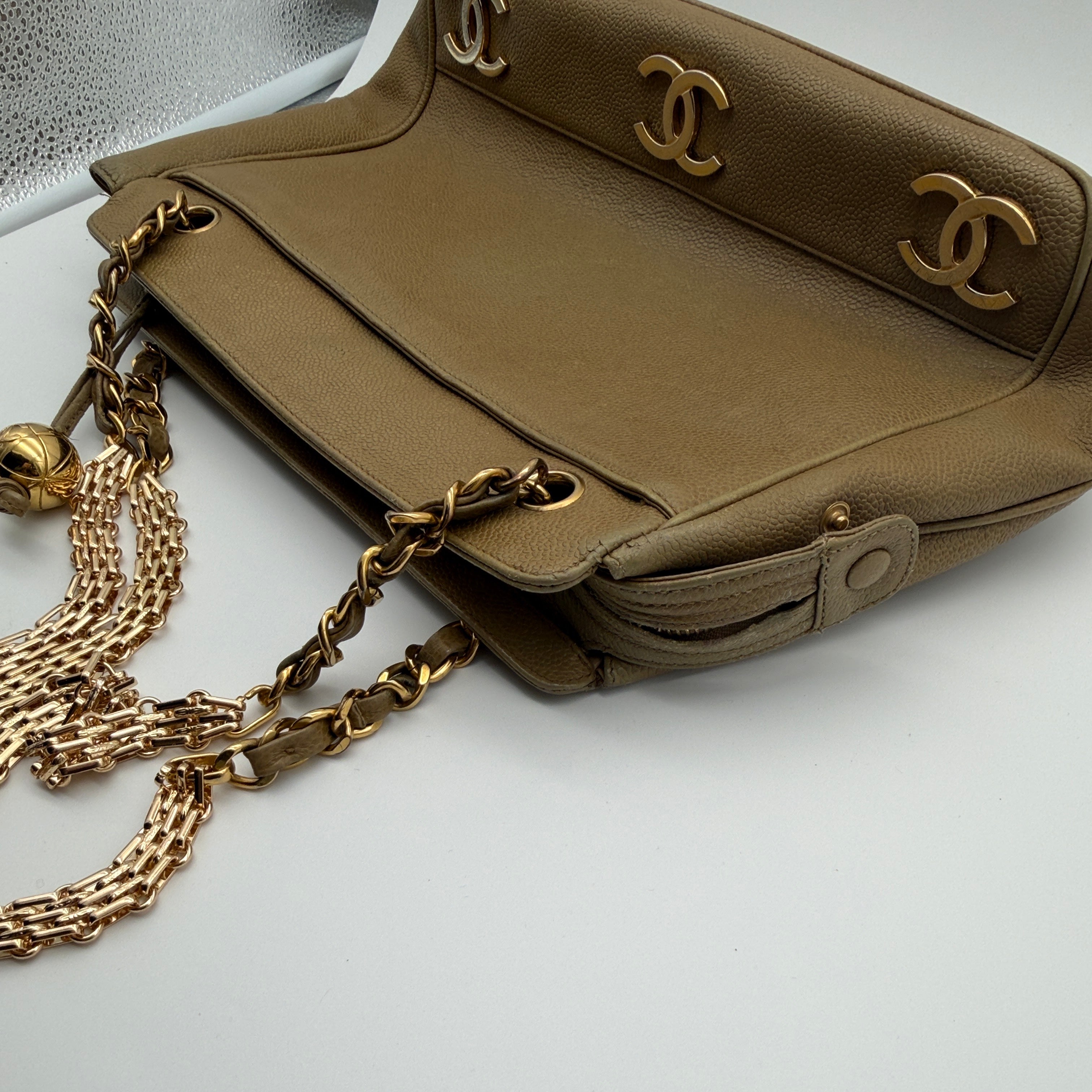 Chanel Triple CC Caviar Leather Tote Bag