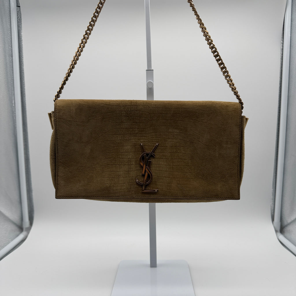 Saint Laurent Brown Crocodile-Embossed Suede Kate 99 Bag