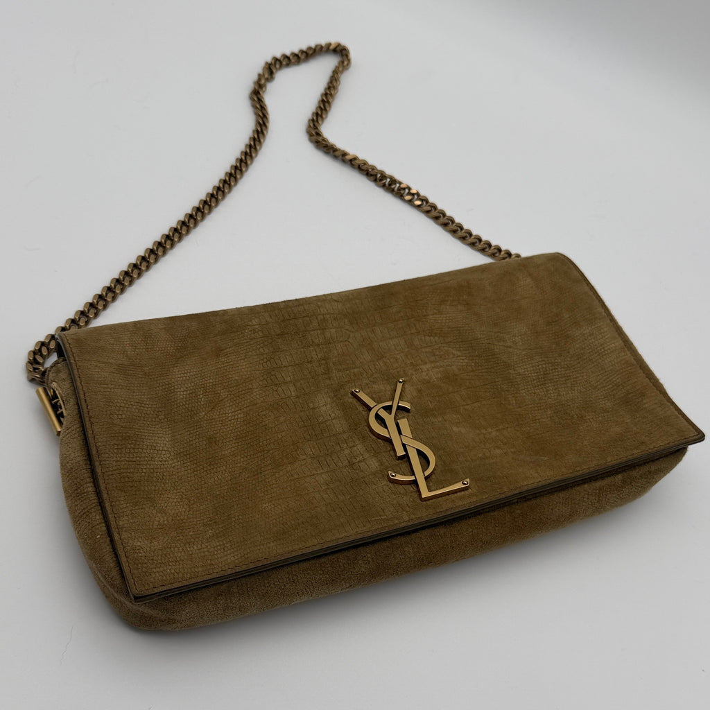 Saint Laurent Brown Crocodile-Embossed Suede Kate 99 Bag