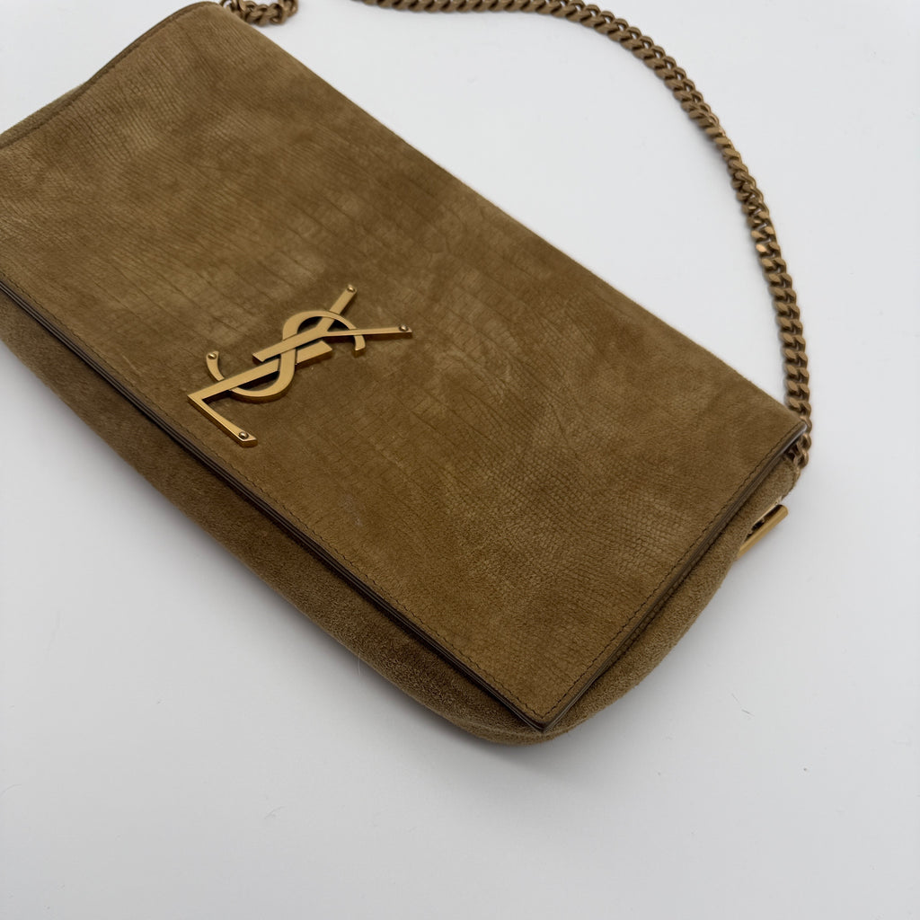 Saint Laurent Brown Crocodile-Embossed Suede Kate 99 Bag