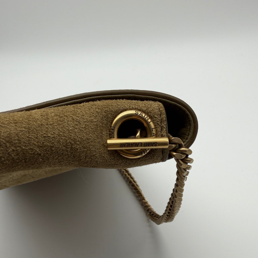 Saint Laurent Brown Crocodile-Embossed Suede Kate 99 Bag