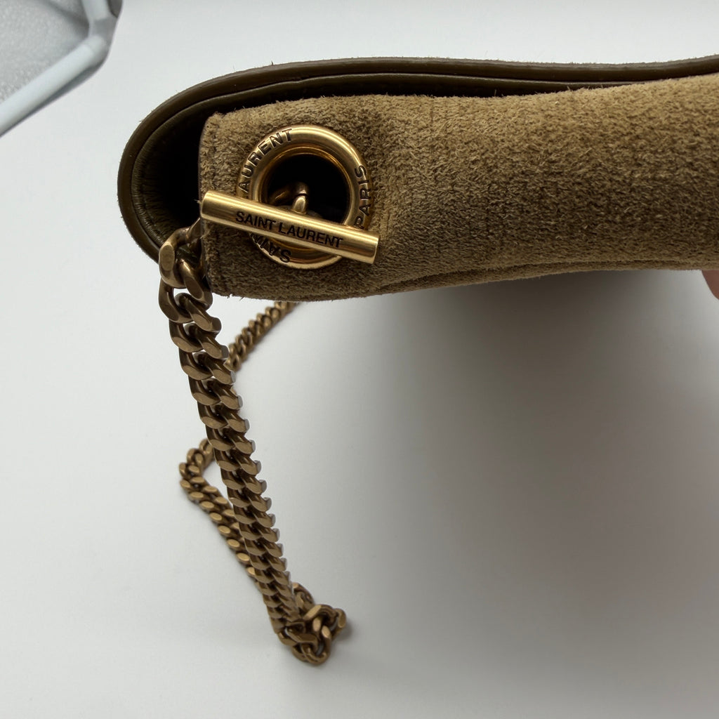 Saint Laurent Brown Crocodile-Embossed Suede Kate 99 Bag