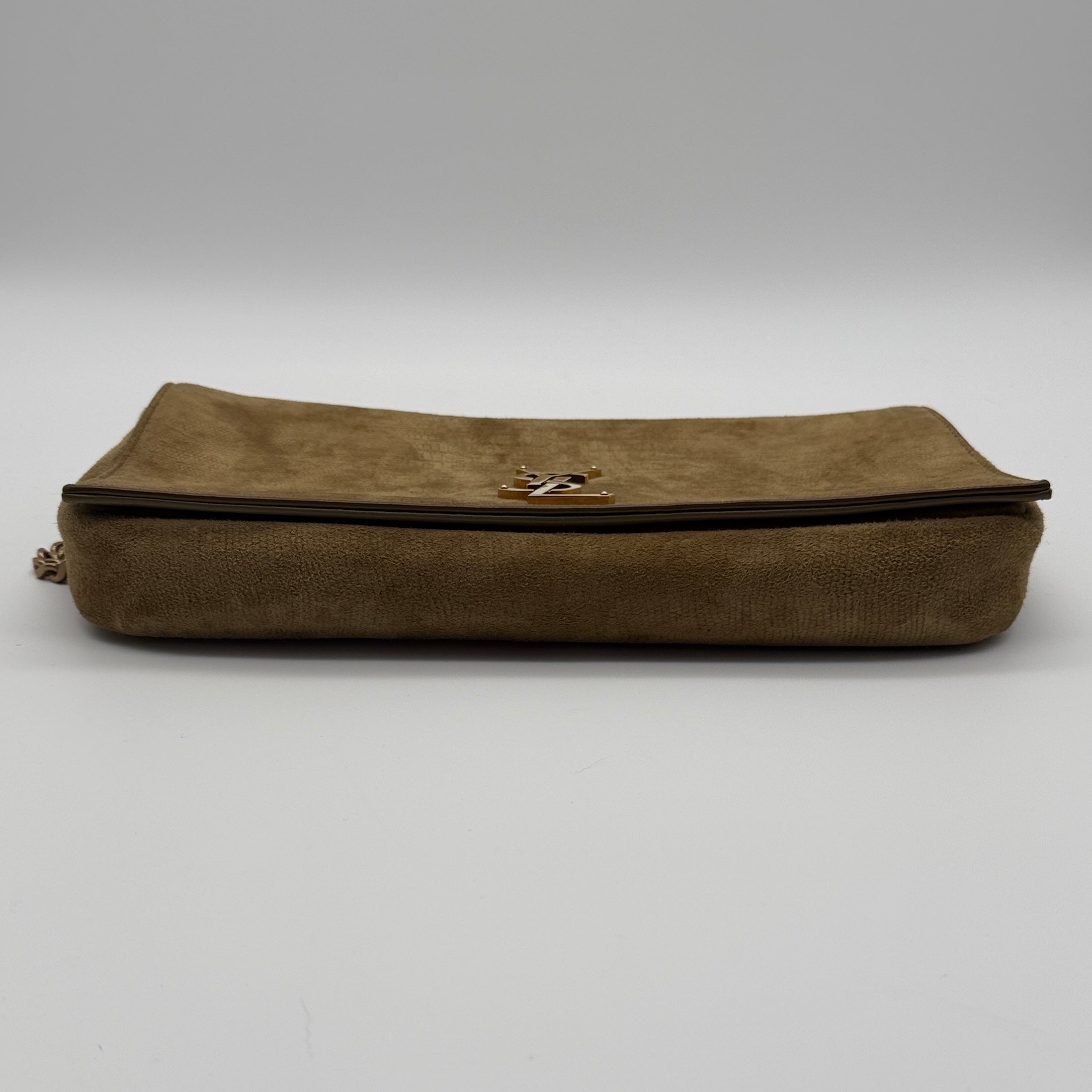 Saint Laurent Brown Crocodile-Embossed Suede Kate 99 Bag
