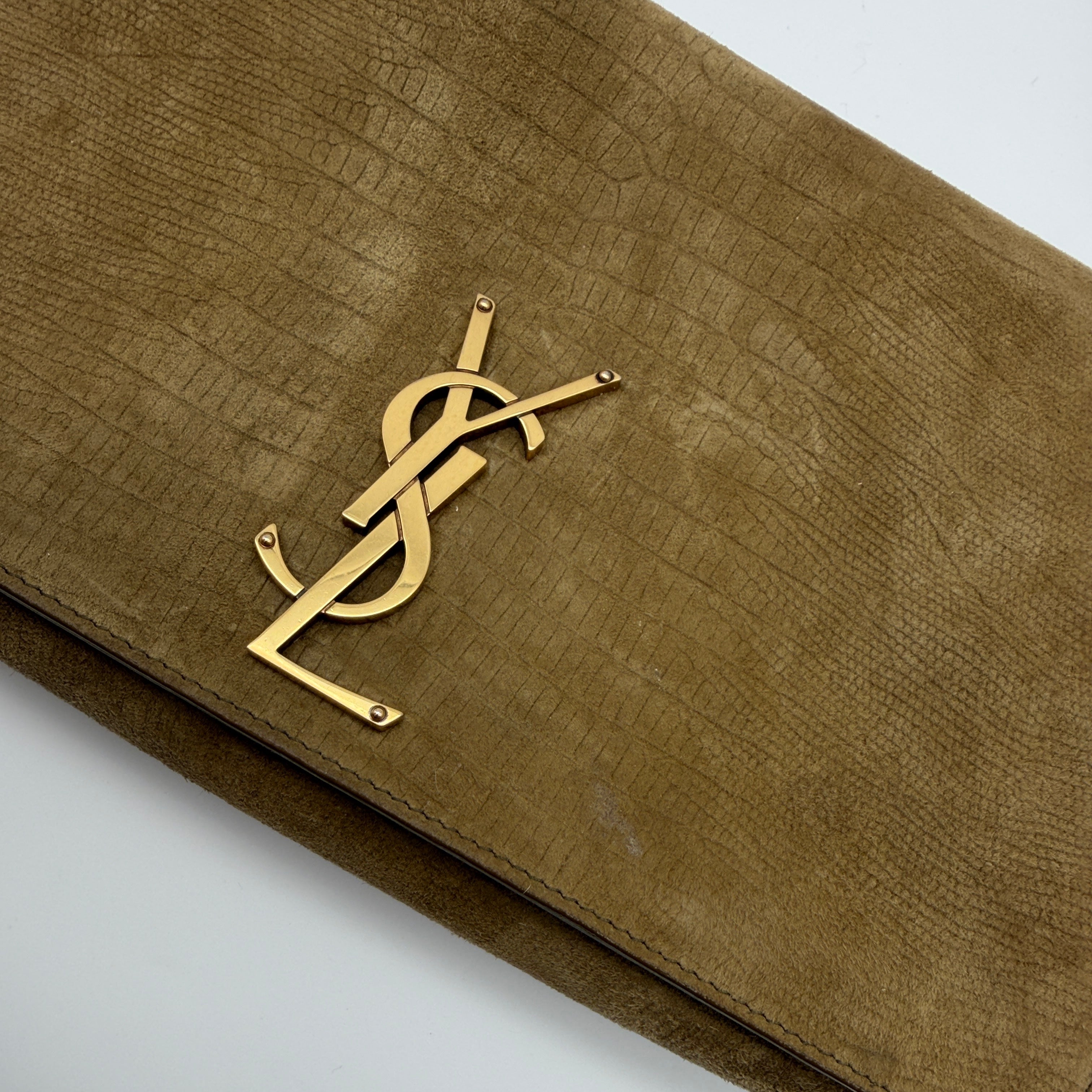 Saint Laurent Brown Crocodile-Embossed Suede Kate 99 Bag