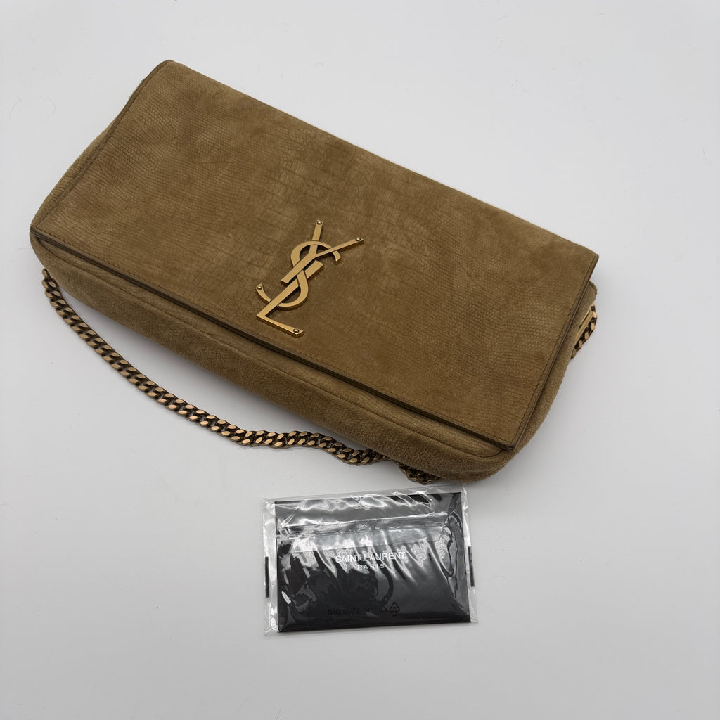 Saint Laurent Brown Crocodile-Embossed Suede Kate 99 Bag