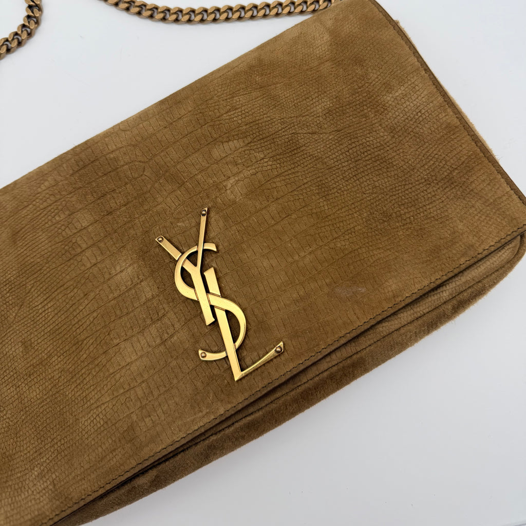 Saint Laurent Brown Crocodile-Embossed Suede Kate 99 Bag