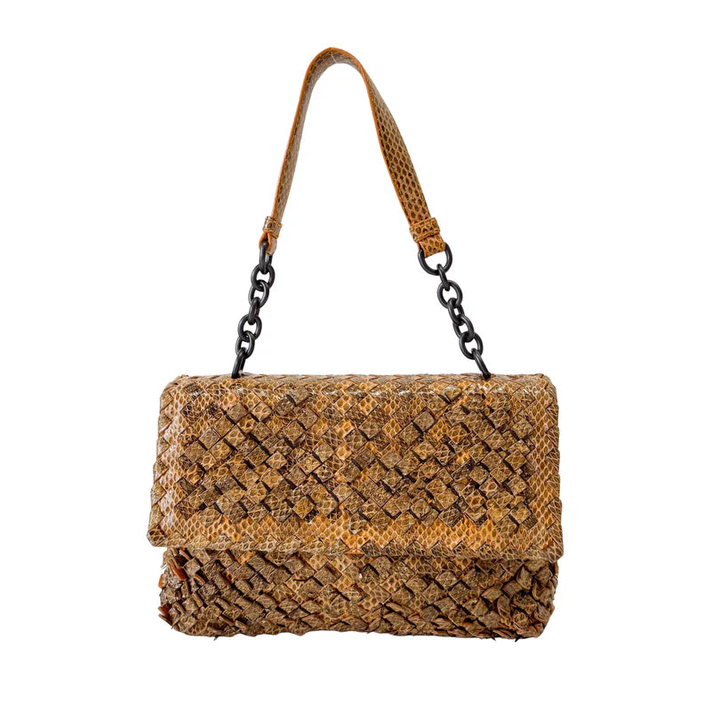 Bottega Veneta Intrecciato Yellow Lizard Leather Shoulder Bag