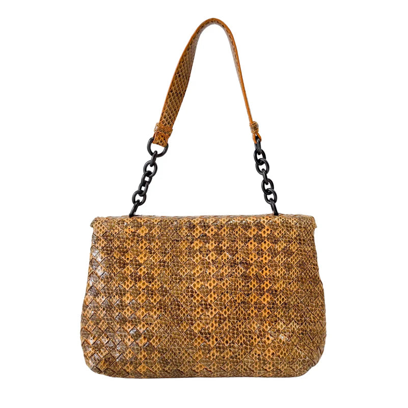 Bottega Veneta Intrecciato Yellow Lizard Leather Shoulder Bag