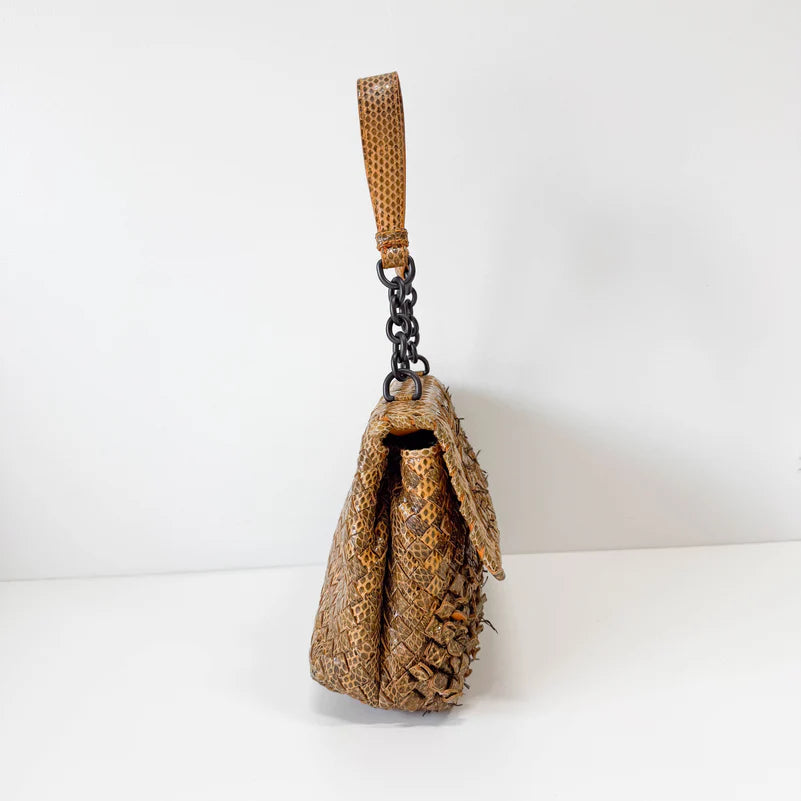 Bottega Veneta Intrecciato Yellow Lizard Leather Shoulder Bag