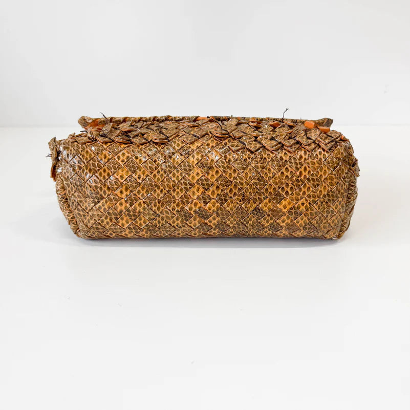 Bottega Veneta Intrecciato Yellow Lizard Leather Shoulder Bag
