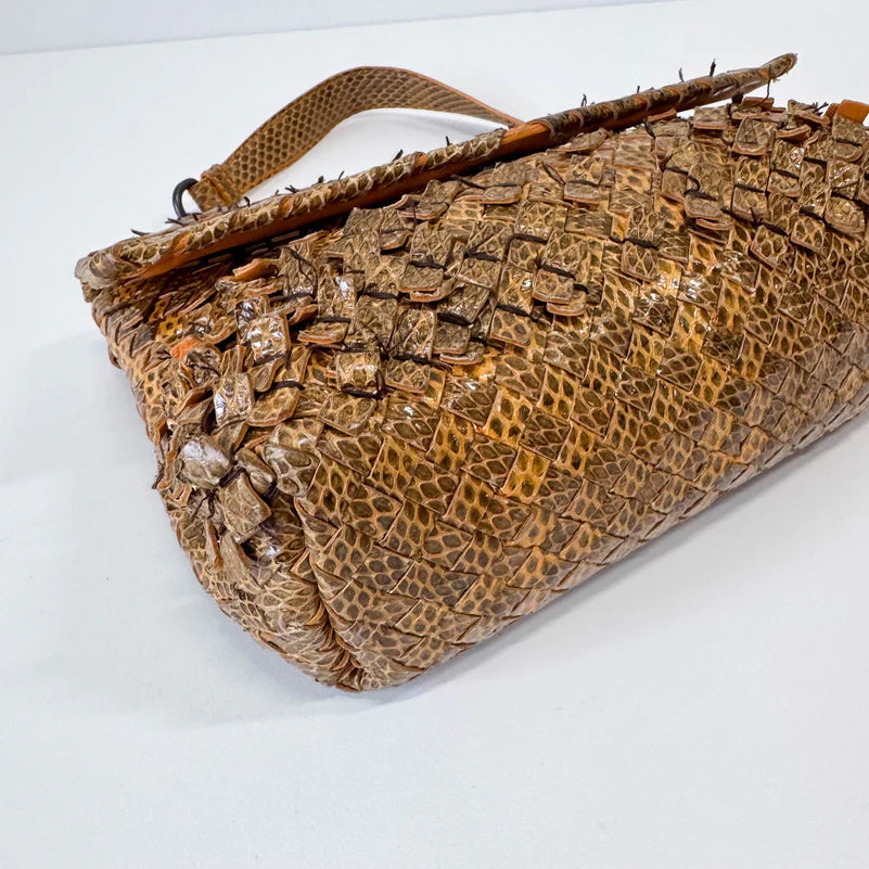 Bottega Veneta Intrecciato Yellow Lizard Leather Shoulder Bag