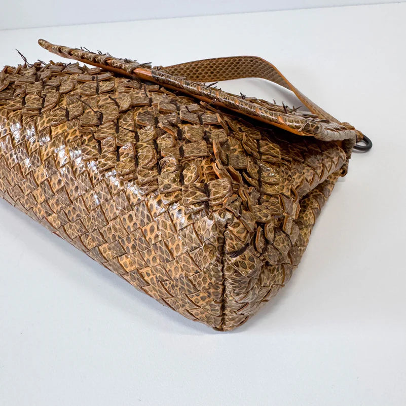 Bottega Veneta Intrecciato Yellow Lizard Leather Shoulder Bag