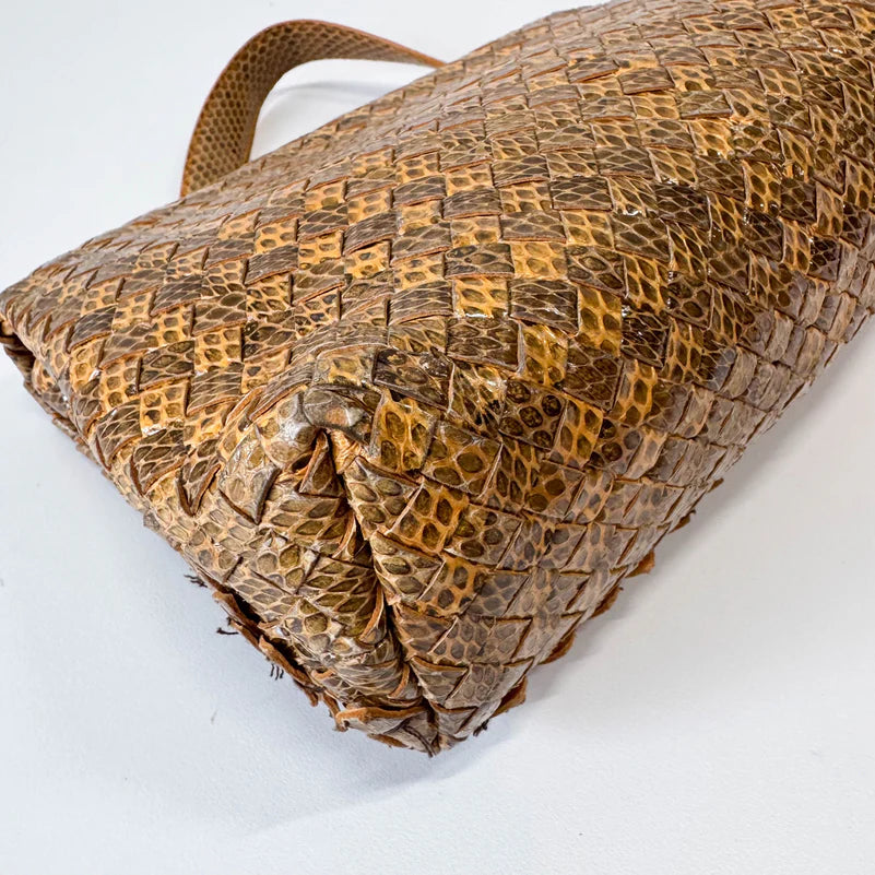 Bottega Veneta Intrecciato Yellow Lizard Leather Shoulder Bag