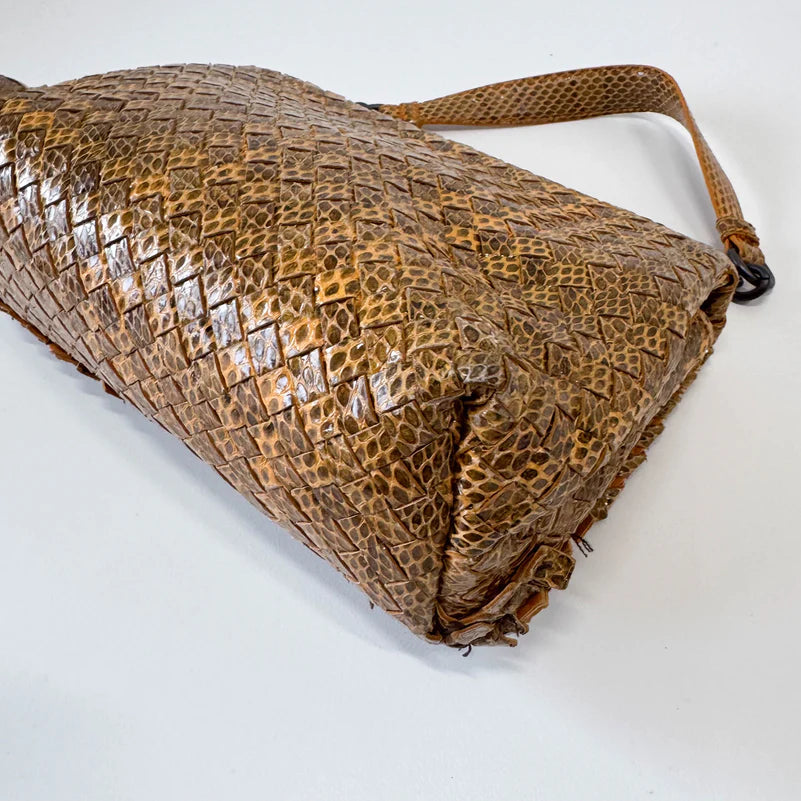 Bottega Veneta Intrecciato Yellow Lizard Leather Shoulder Bag
