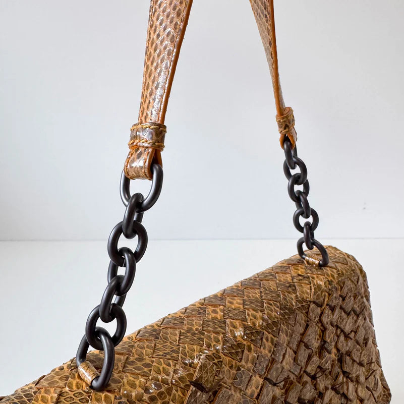 Bottega Veneta Intrecciato Yellow Lizard Leather Shoulder Bag