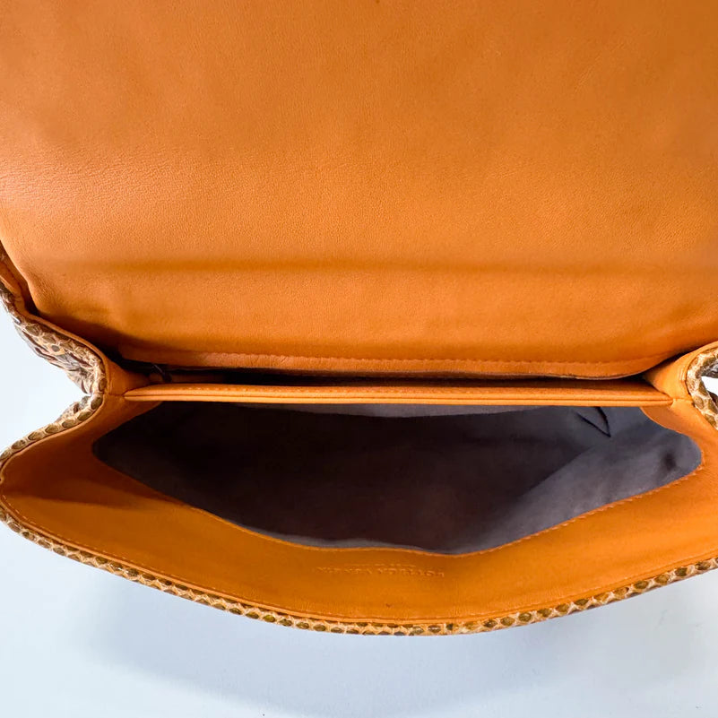 Bottega Veneta Intrecciato Yellow Lizard Leather Shoulder Bag