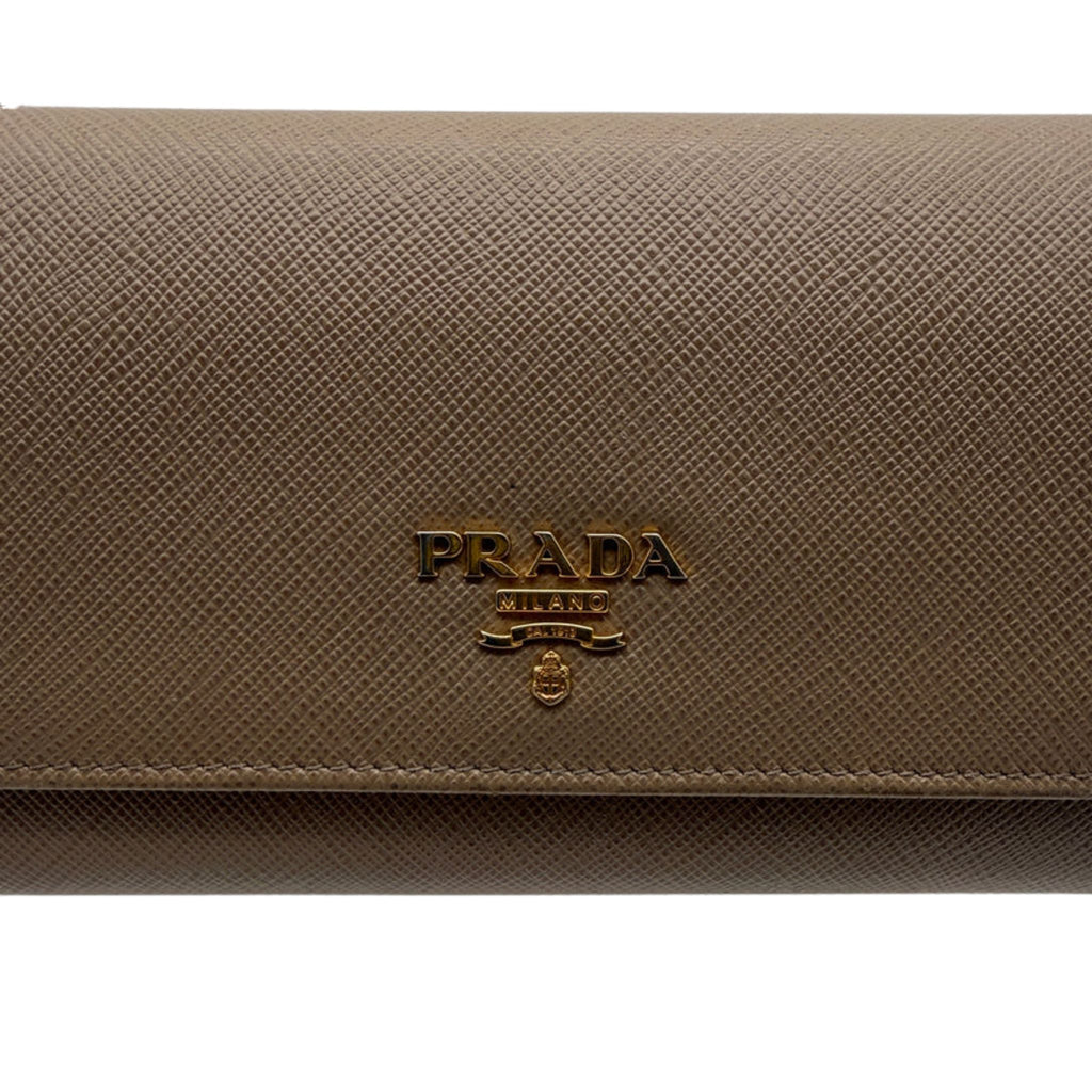 Prada Saffiano Lux Leather Continental Flap Wallet on a Chain