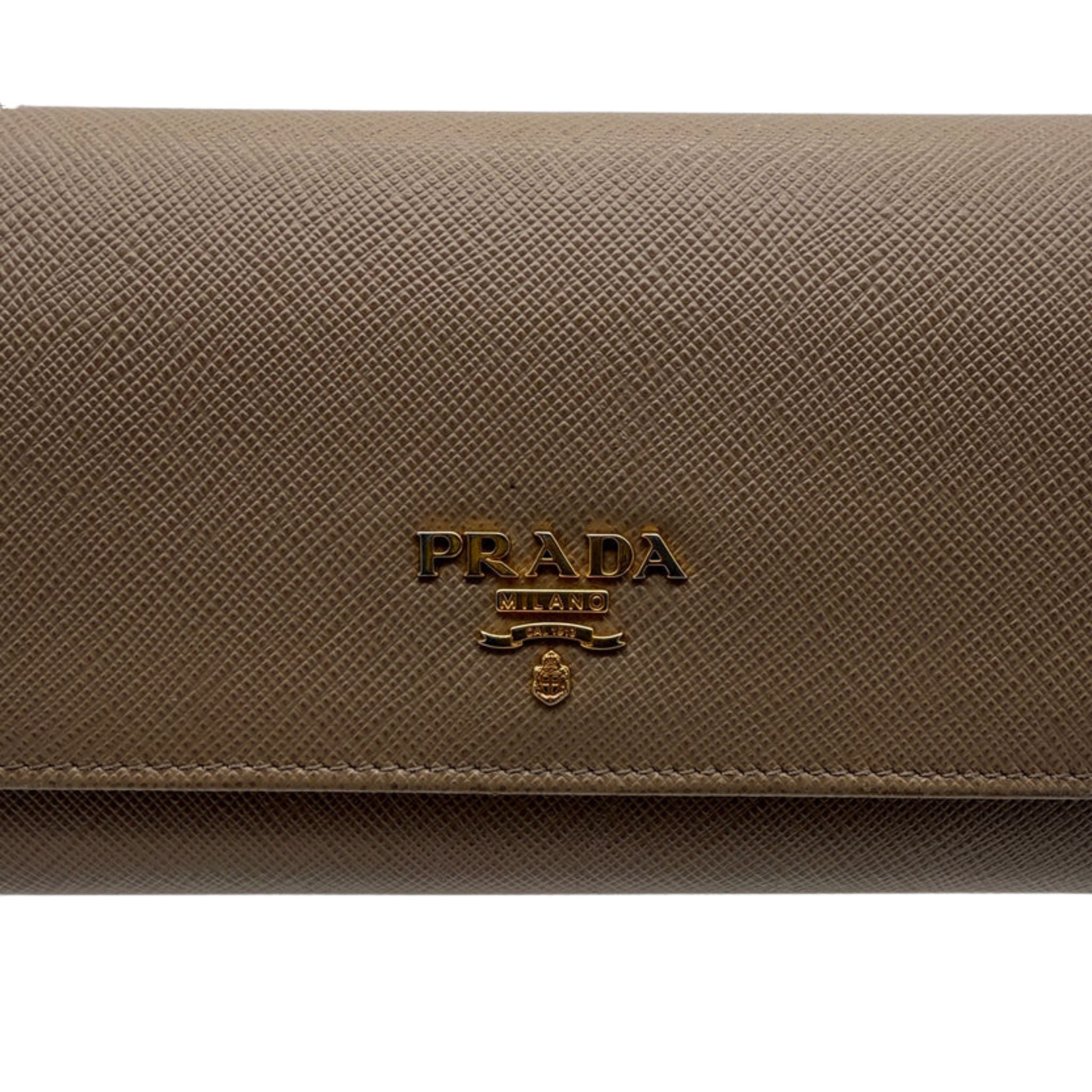 Prada Saffiano Lux Leather Continental Flap Wallet on a Chain